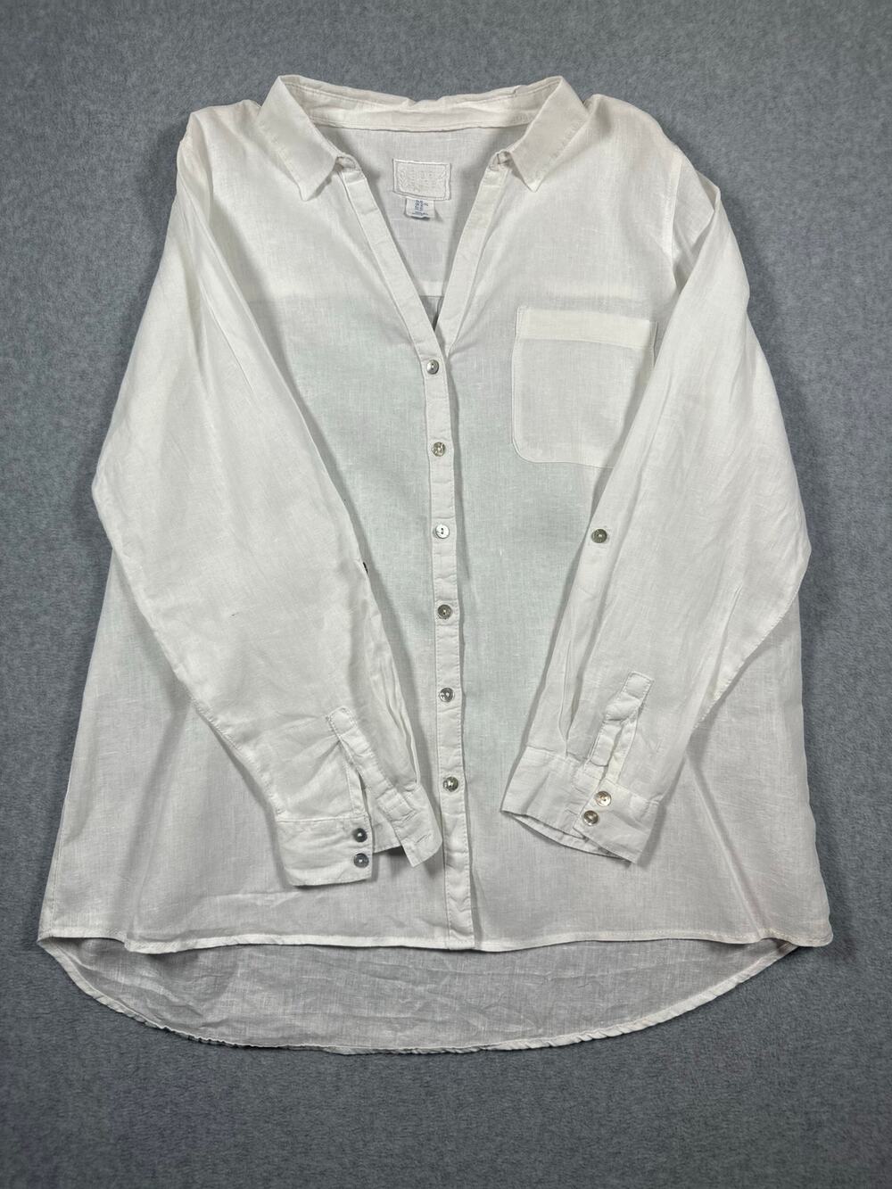 Sigrid Olsen 100% Linen Long Sleeve Shirt White Size Large